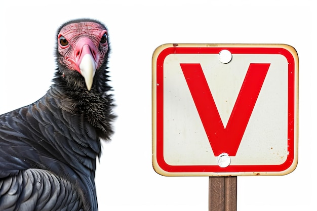 Photo lettre en forme de v avec une tête de vautour réaliste isolée sur un fond blanc concept d'alphabet animal