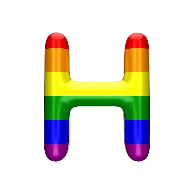 Lettre H gay pride arc-en-ciel drapeau alphabet police LGBT rendu 3D