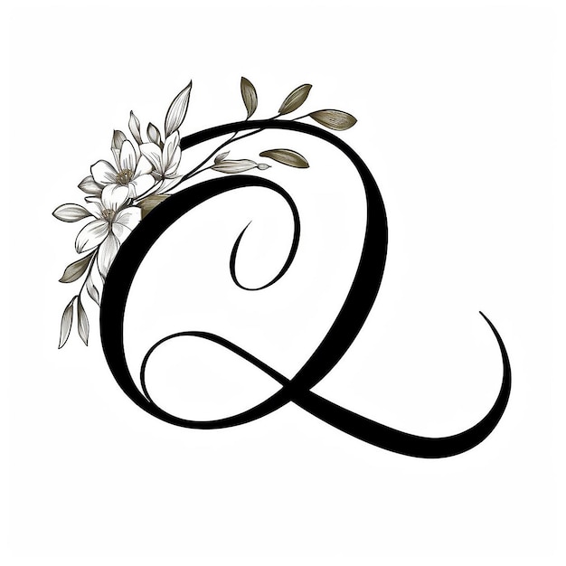 Photo lettre initiale q symbole floral dessiné à la main botanique boho design de logo d'icône d'illustration vectorielle