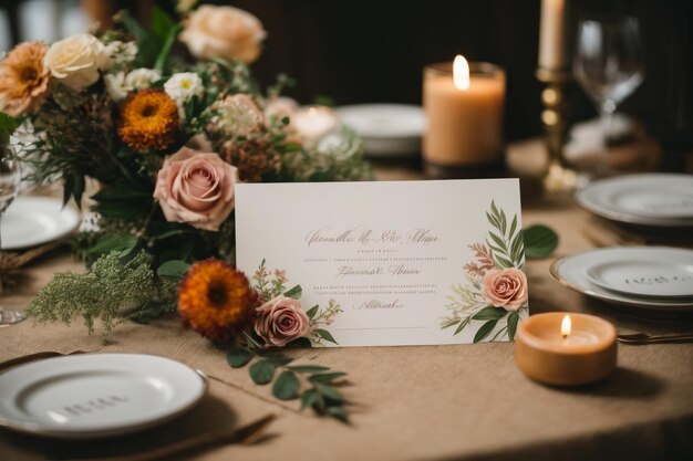 Lettre d'invitation de mariage pour les invités des jeunes mariés Les anneaux et le bouquet de la mariée se trouvent côte à côte