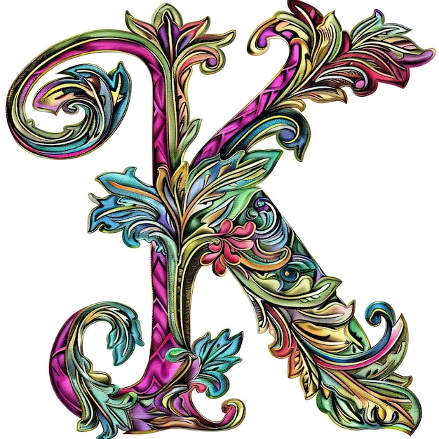 Photo la lettre k est décorée de fleurs et de feuilles colorées.