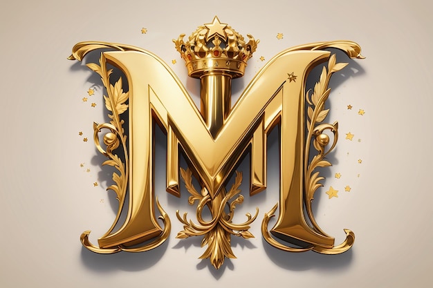 La lettre de luxe m le logo de l'étoile d'or royale