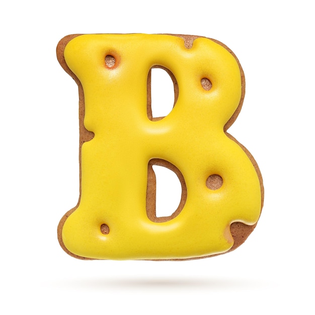 Lettre majuscule B biscuit de pain d'épice maison jaune isolé sur fond blanc