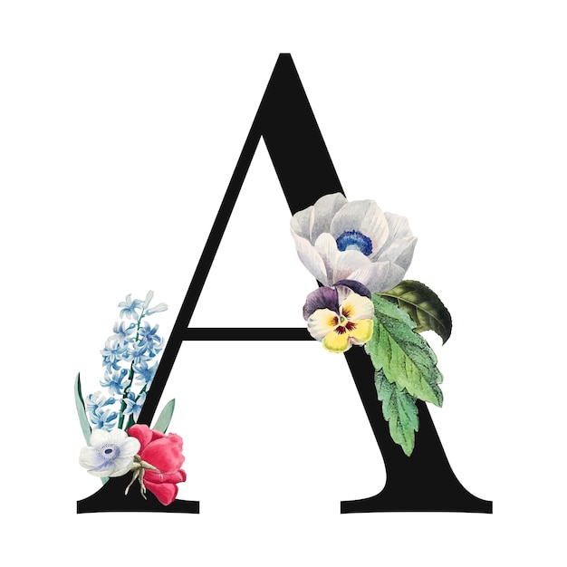 Une lettre majuscule décorée de fleurs Une typographie d'autocollant