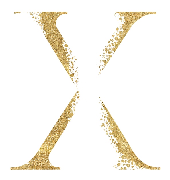 Lettre majuscule dorée X avec effet de dispersion illustration isolée élément de design festif