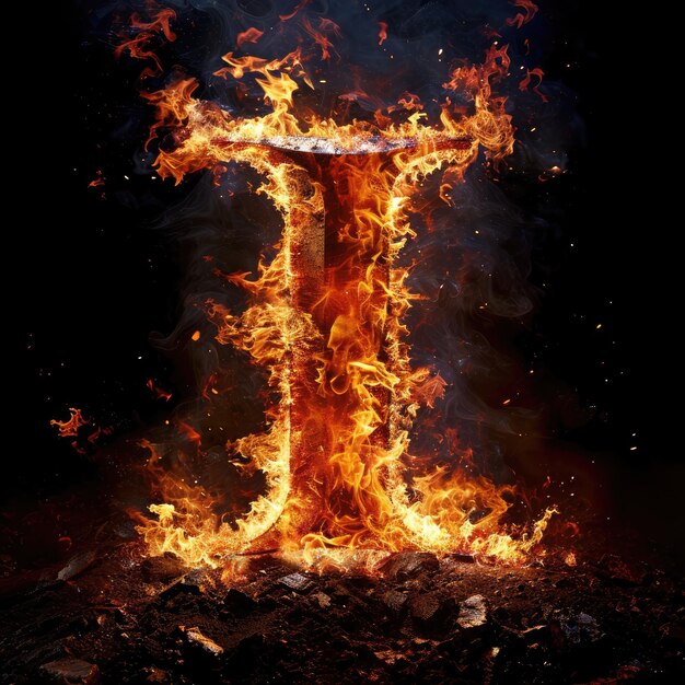 La lettre majuscule I avec le feu qui pousse