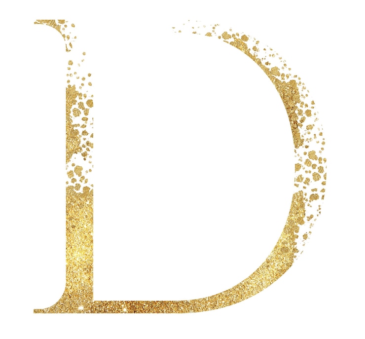 Photo lettre majuscule de paillettes dorées d avec illustration isolée à effet de dispersion élément de l'alphabet étincelant pour l'artisanat de papeterie de vacances de cartes de mariage