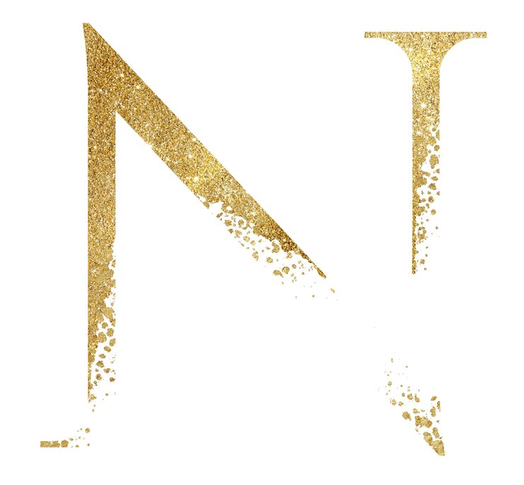 Photo lettre majuscule de paillettes dorées n avec illustration isolée à effet de dispersion élément de l'alphabet étincelant pour l'artisanat de papeterie de vacances de cartes de mariage