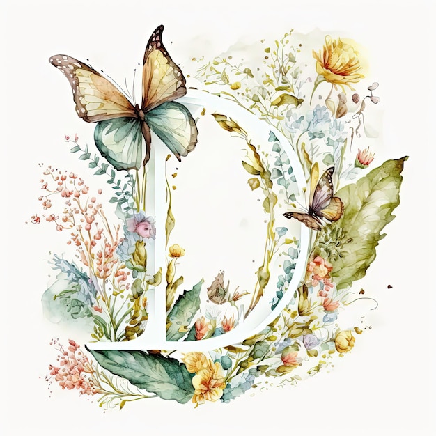 Lettre de monogramme floral D pour vos projets inspirés de la faune générative ai