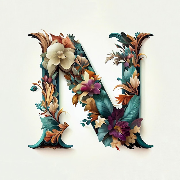 Lettre N Logo Création de logo océan floral abstrait