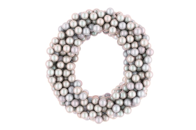 Lettre O de rendu 3D de perles blanches isolé sur fond blanc