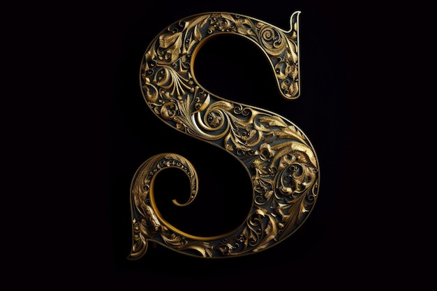 La lettre d'or S la plus élégante et la plus belle, écrite dans un style de calligraphie