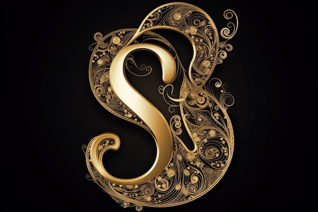 La lettre d'or S la plus élégante et la plus belle, écrite dans un style de calligraphie