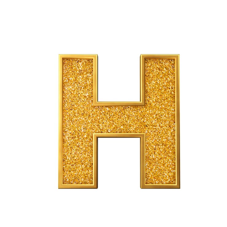 Photo lettre de paillettes d'or h lettre majuscule dorée étincelante brillante rendu 3d