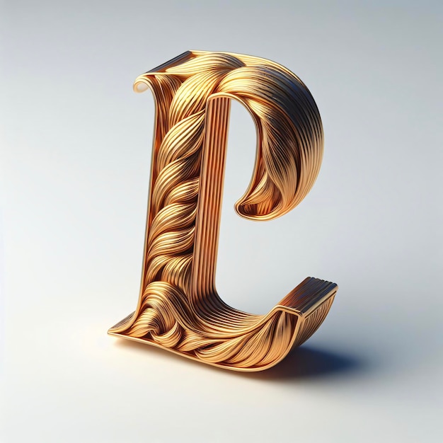 Photo une lettre pl en 3d dorée est sur une surface blanche pl logo design art d'ornement sur elle