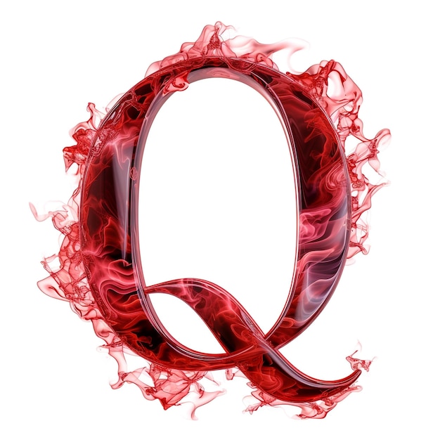 Lettre Q de plasma liquide rouge vivant sur fond blanc