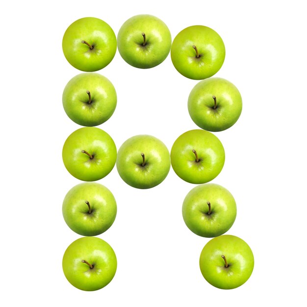 Lettre R faite de pommes vertes. Une partie de la collection