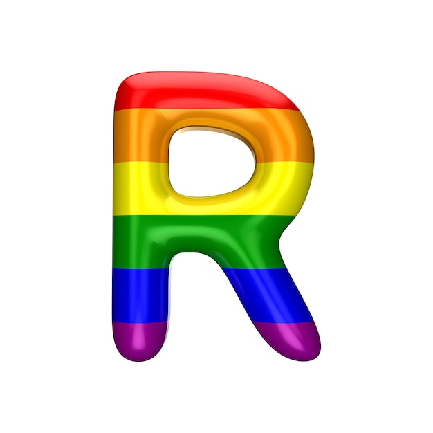 Lettre R gay pride arc-en-ciel drapeau alphabet police LGBT rendu 3D