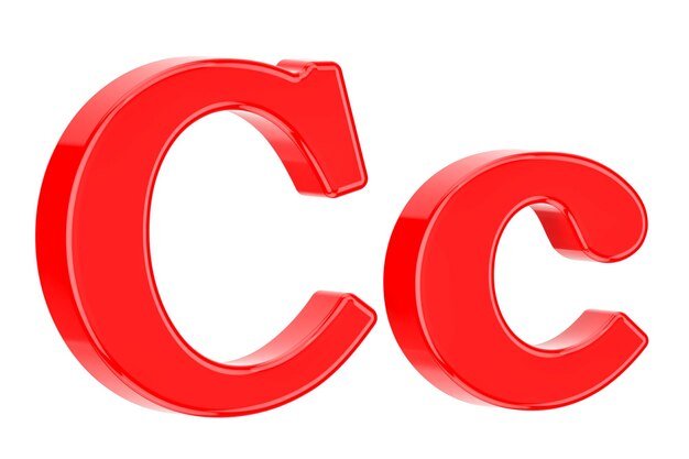 Lettre C rouge anglaise avec des serifs rendu 3D