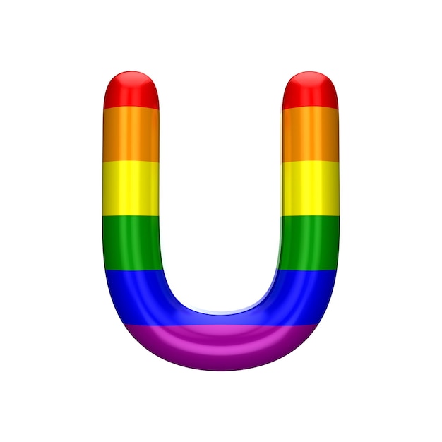 Lettre U gay pride arc-en-ciel drapeau alphabet police LGBT rendu 3D