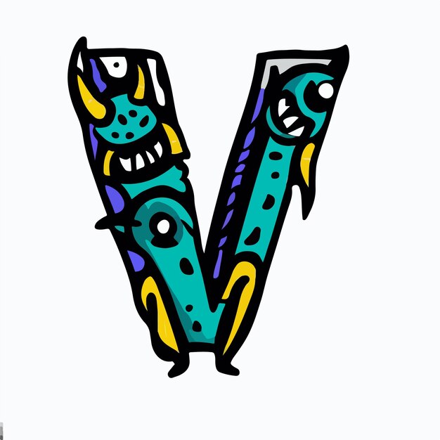 une lettre v avec un poisson dessus et un dessin d'une lettre w.
