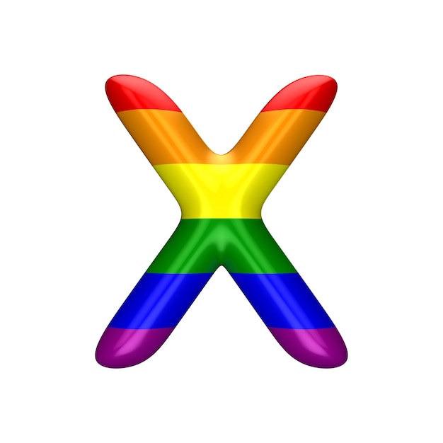 Lettre X gay pride arc-en-ciel drapeau alphabet police LGBT rendu 3D