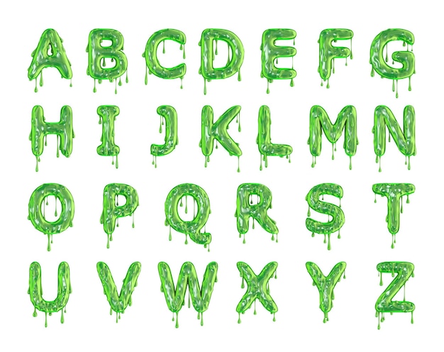 Lettres de l'alphabet halloween slime vert dégoulinant de rendu 3D