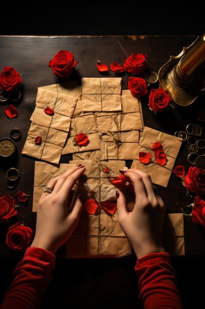 Des lettres d'amour une scène de deux mains tenant à l'ancienne