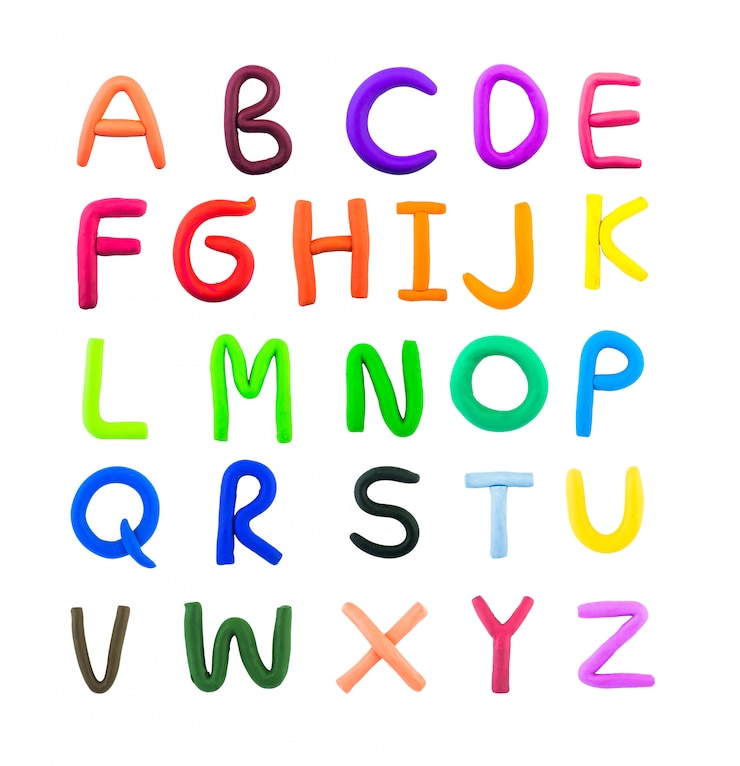 Photo lettres anglaises, argile sur fond blanc
