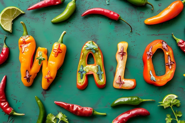 Photo des lettres de cinco de mayo avec des piments