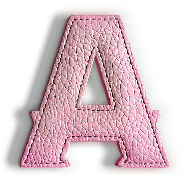 Lettres A en cuir rose texturé sur fond blanc