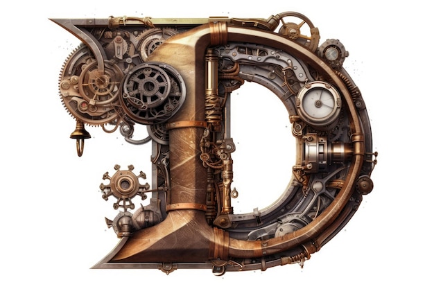 Photo lettres d dans le style steampunk sur fond blanc