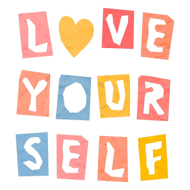 Les lettres découpées en papier LOVE YOURSELF phrase png typographie de police colorée