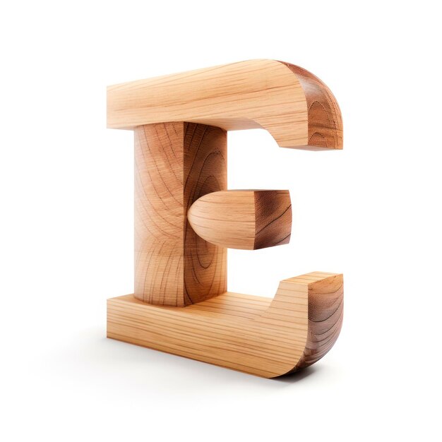 Lettres E en bois 3D sur fond blanc