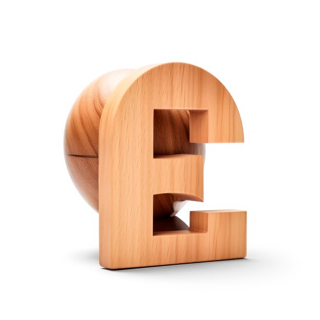 Lettres E en bois 3D sur fond blanc