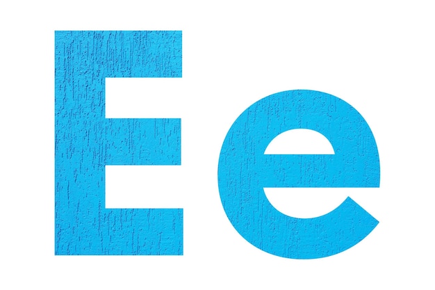 Lettres majuscules et minuscules de l'alphabet E avec texture de mur Lettre bleue E en majuscules et minuscules isolées sur fond blancxA