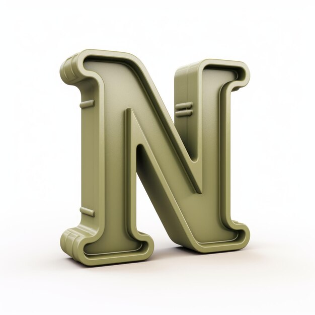 Photo lettres métalliques réalistes vert olive n dans le style zbrush