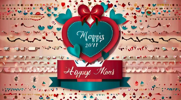 Lettres MOM avec des points de confetti et des cristaux sur fond rose carte de vœux pour la fête des mères