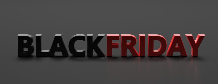 Photo lettres de texte black friday rouge et noir sur fond noir illustration 3d