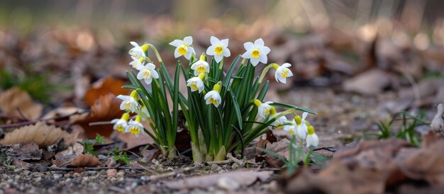 Photo le leucojum vernum, aussi connu sous le nom de flocon de neige de printemps, est en fleurs dehors.