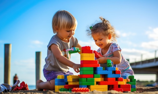 Avec leur imagination et des blocs Lego, les enfants construisent un château