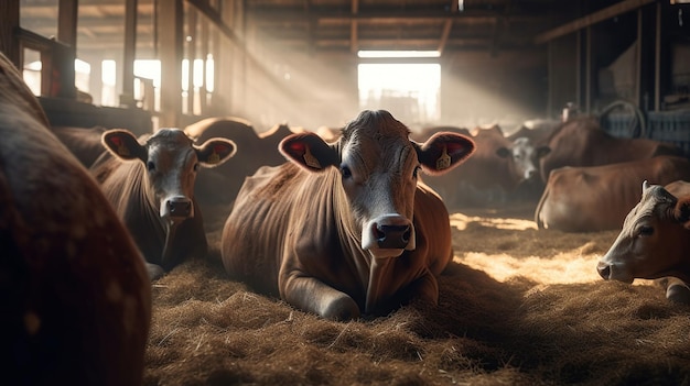 Élevage de bovins de boucherie et grand groupe de vaches image ai générée