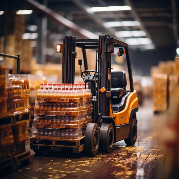 Levage à fourche dans des locaux industriels d'entrepôt