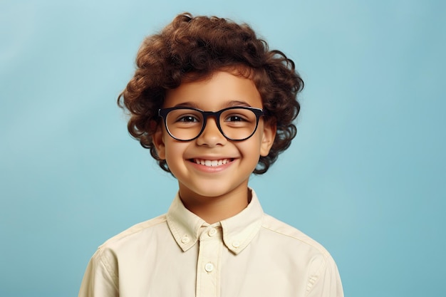 Élève d'école garçon arabe dans des lunettes sur fond avec espace de copie retour au concept de l'école