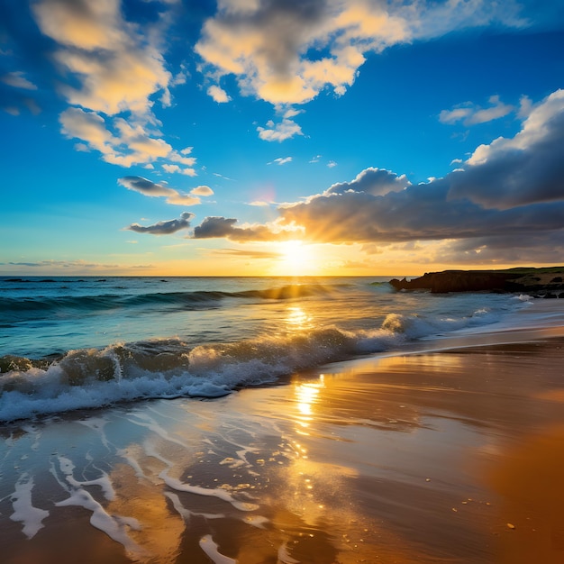 Le lever et le coucher du soleil, la côte ensoleillée, le paysage côtier, la vague de la plage en plein air.