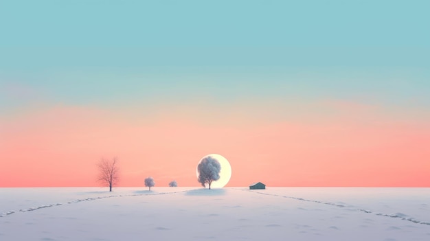 Un lever ou un coucher de soleil d'hiver minimaliste avec des teintes pastel généré par l'IA