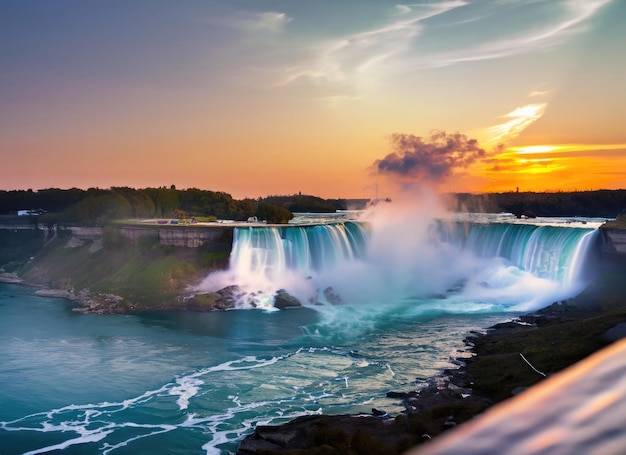 Le lever du soleil aux chutes du Niagara