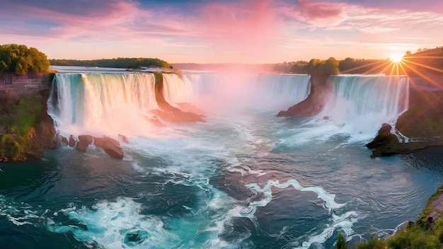 Le lever du soleil aux chutes du Niagara