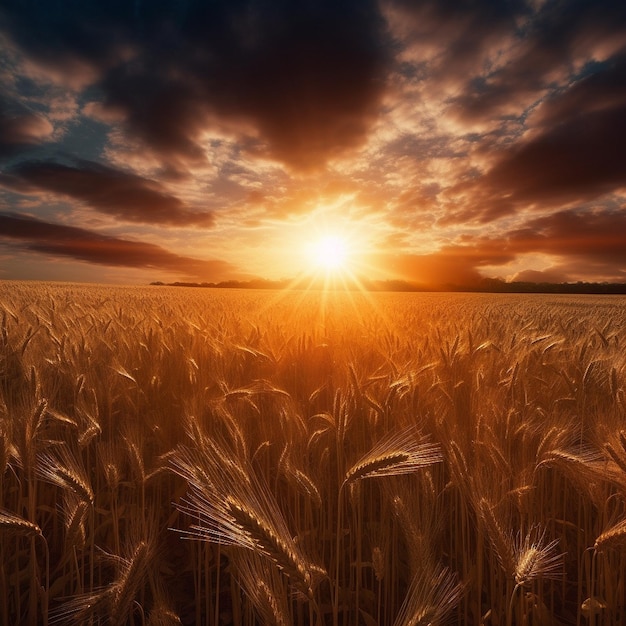 Le lever du soleil sur un champ de blé