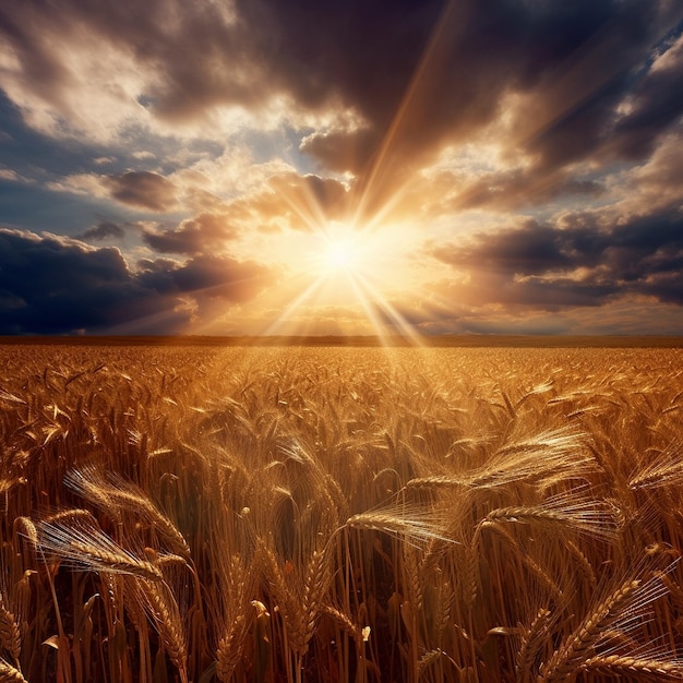 Le lever du soleil sur un champ de blé